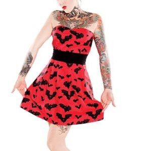 Sourpuss Clothing Red Bat Attack Dress